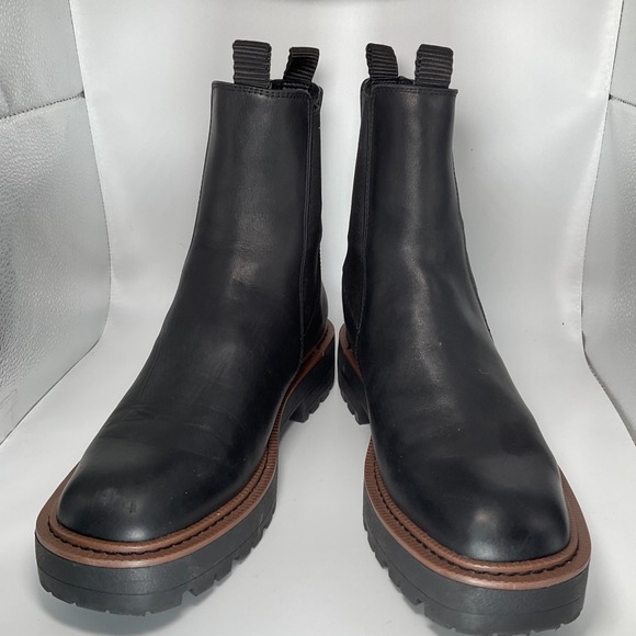 Sam Edelman Shoes - Sam Edelman Black Leather Chelsea Boots Pull Tab Comfort Lugsoles W Size 9.5